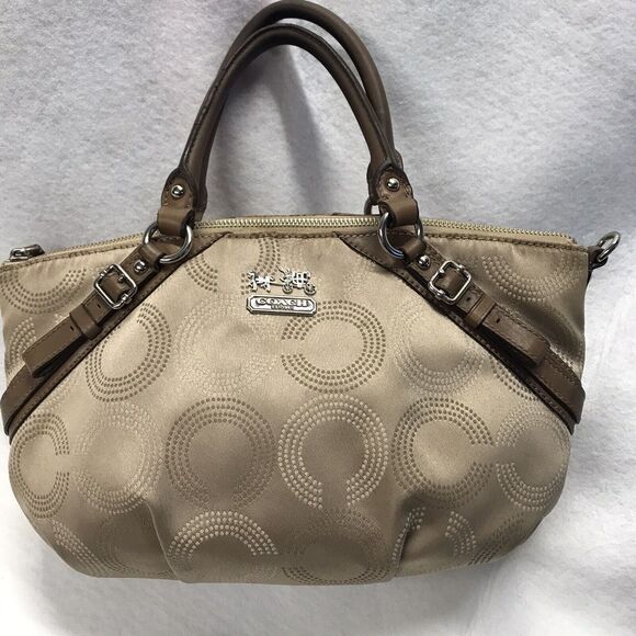 Coach F15957 Madison Dotted Op Art Large Sophia Satchel, Khaki - Picture 1 of 10